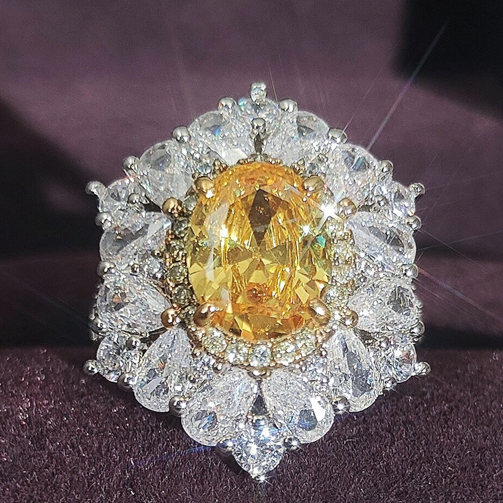 Classy Yellow Oval Halo Ring