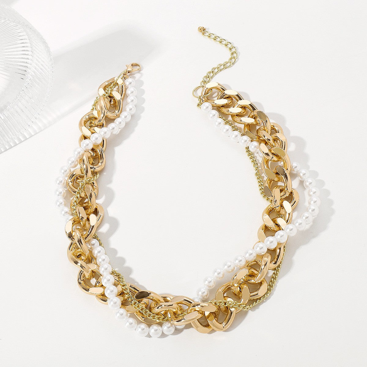 Vintage Chunky Link Faux Pearl Necklace
