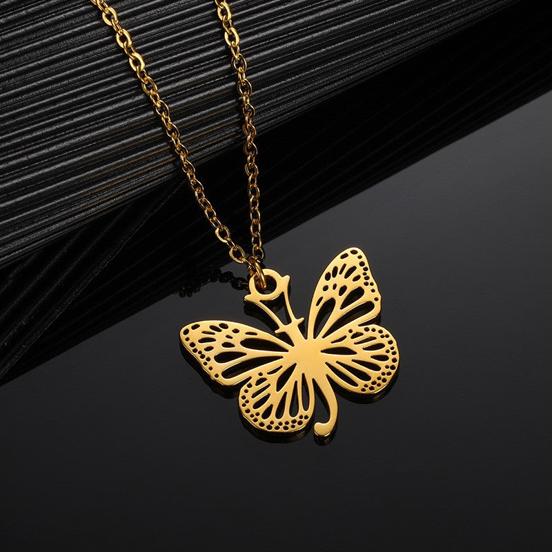 Dainty Hollow Butterfly Initial Necklace