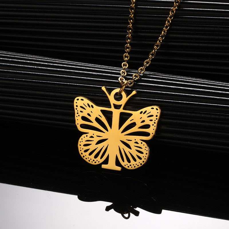 Dainty Hollow Butterfly Initial Necklace
