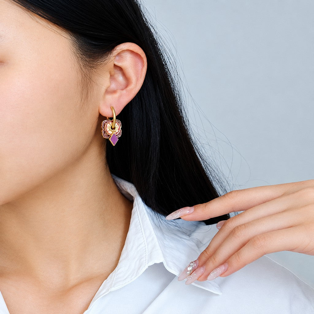 Classy Neo-Chinese Enamel Ruyi Earrings