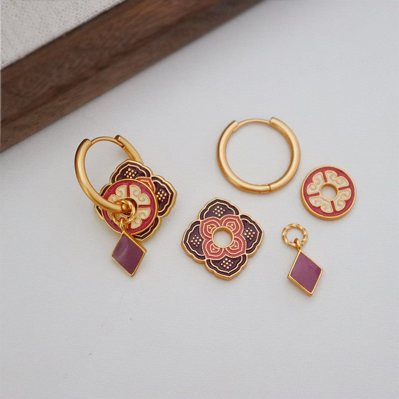 Classy Neo-Chinese Enamel Ruyi Earrings