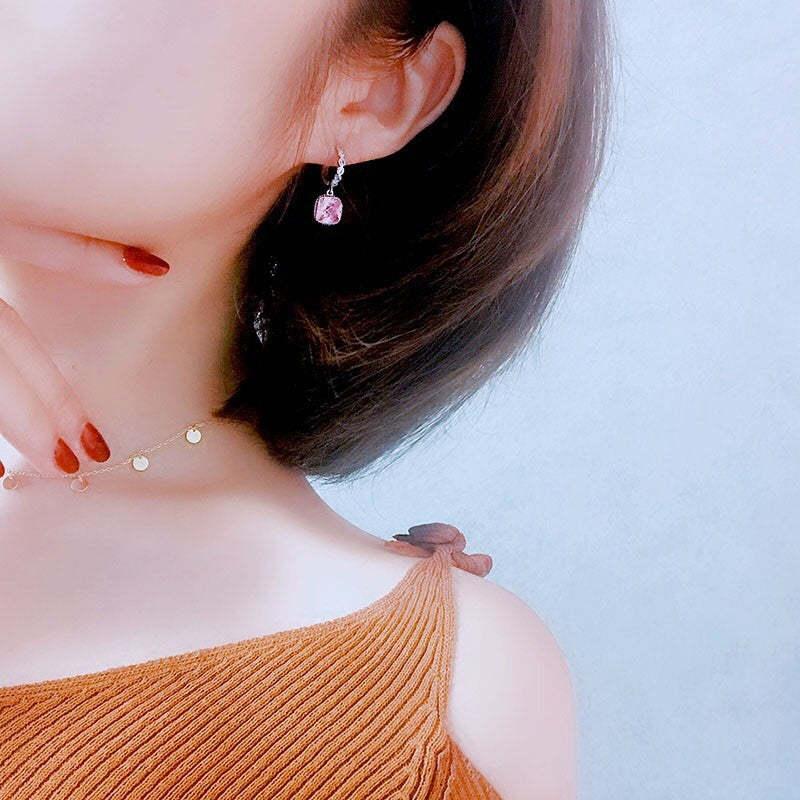 Romantic Pink Cushion Cut Drop Earrings