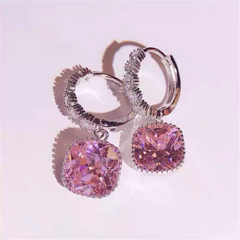Romantic Pink Cushion Cut Drop Earrings