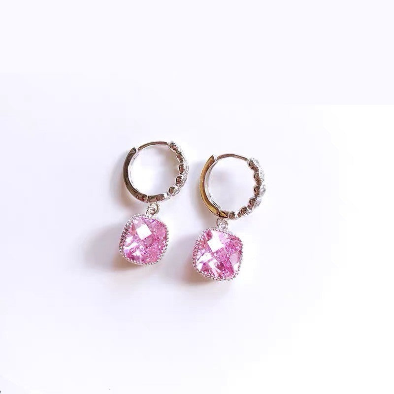 Romantic Pink Cushion Cut Drop Earrings