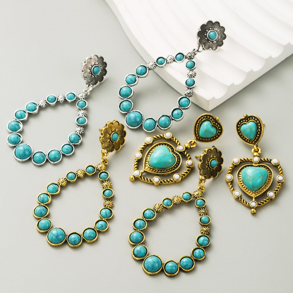 Vintage Boho Turquoise Drop Earring Set