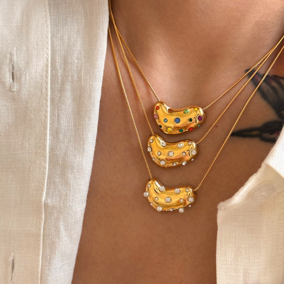 Classy Mixed Gem Bean Necklace