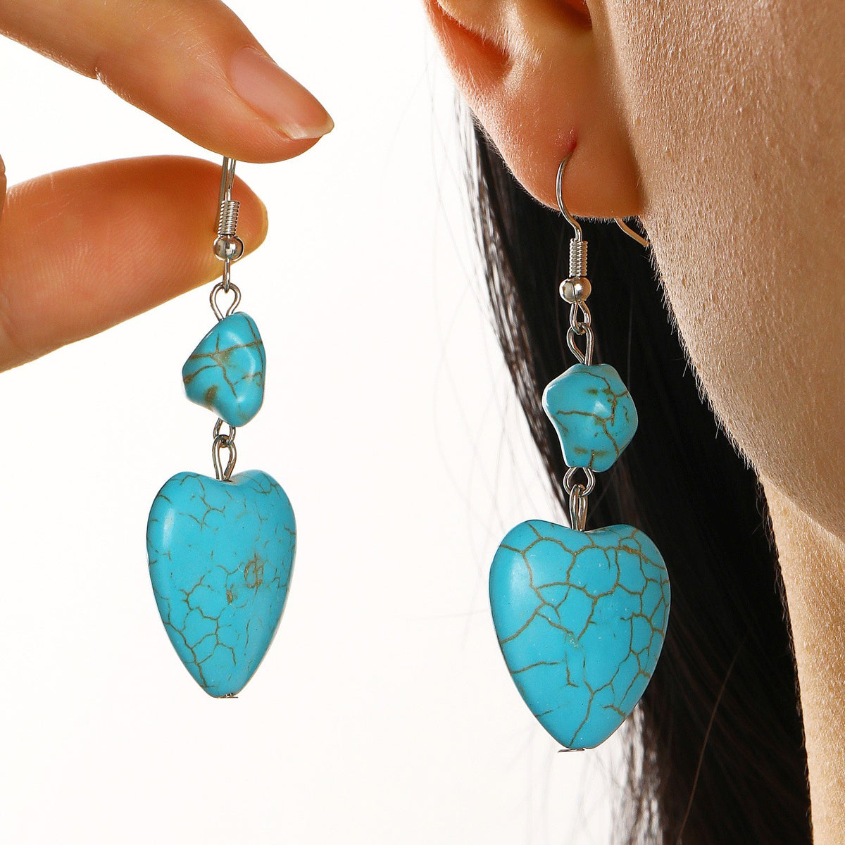 Boho Turquoise Heart Necklace and Earring Set