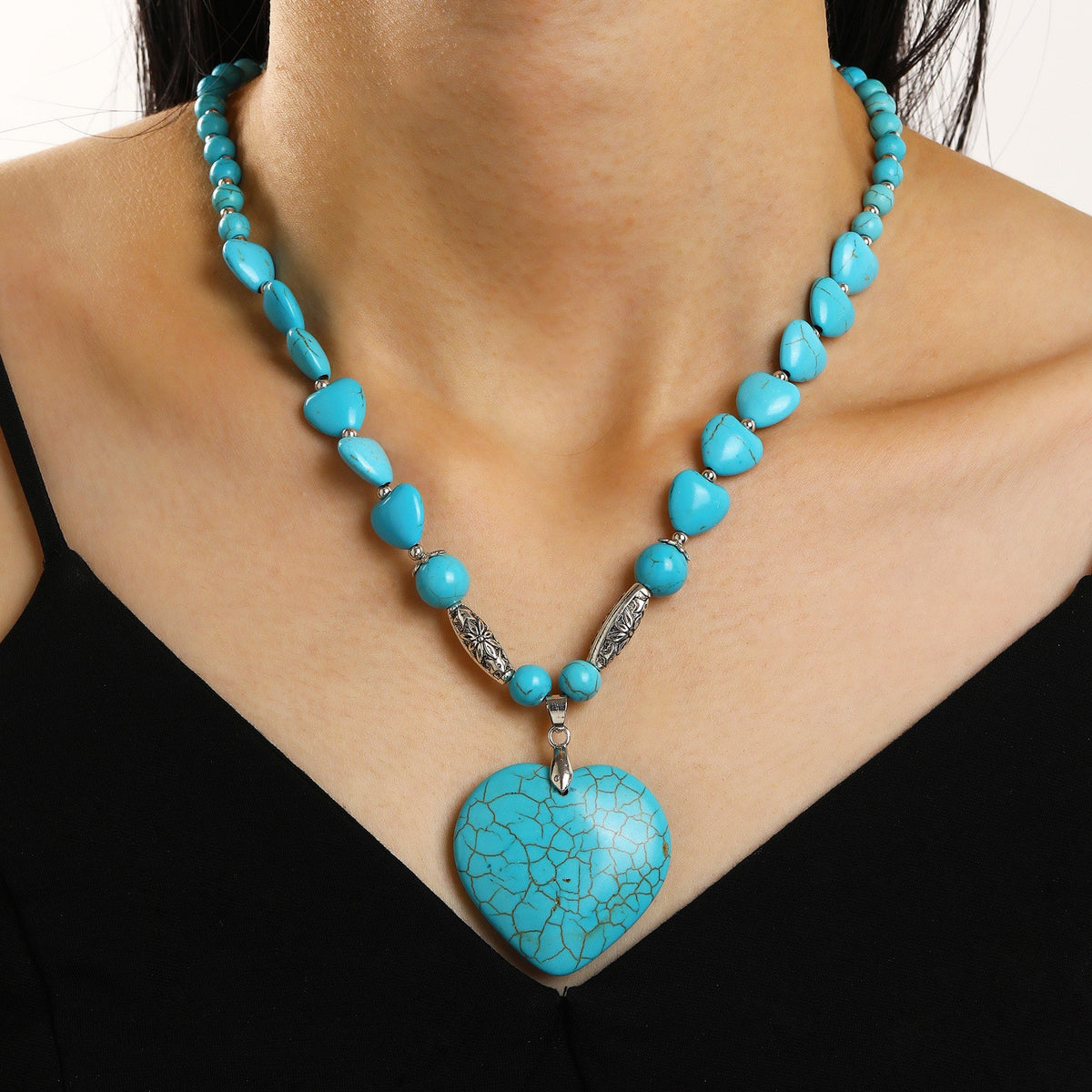 Boho Turquoise Heart Necklace and Earring Set