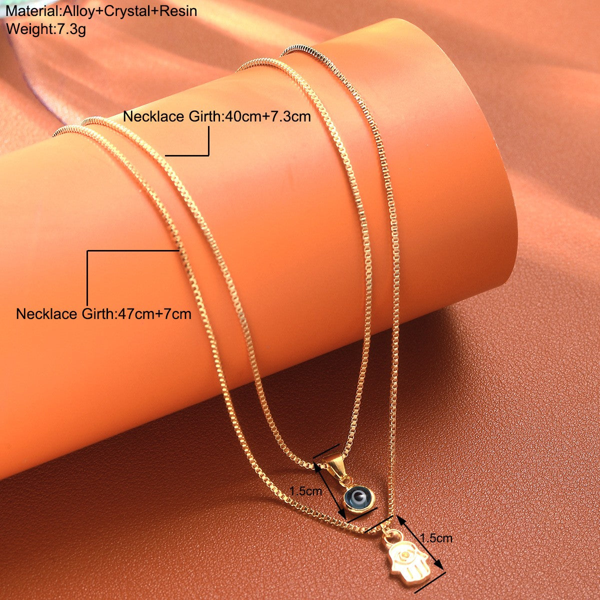 2pc Dainty Evil Eye & Hamsa Necklace Set