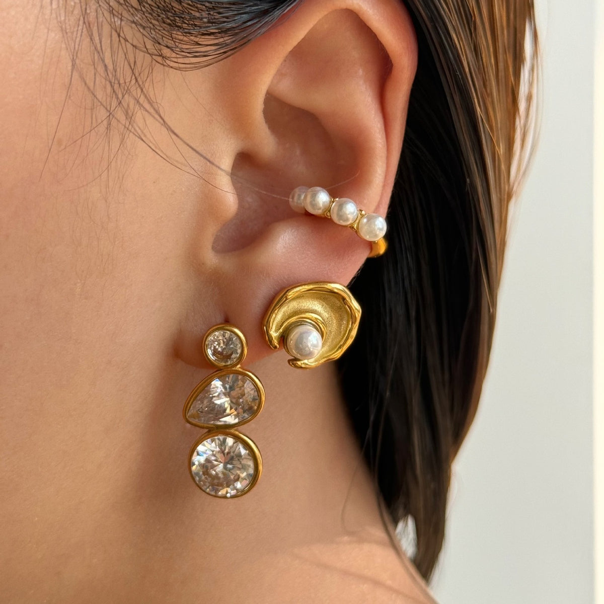 18k Vintage Pearl & Crystal Drop Earrings