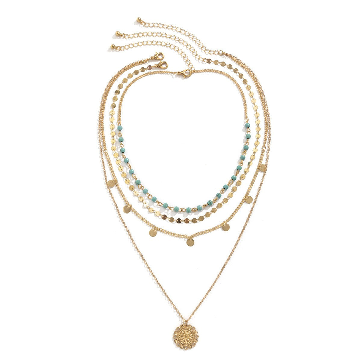 Boho Layered Turquoise Bead & Disc Necklace