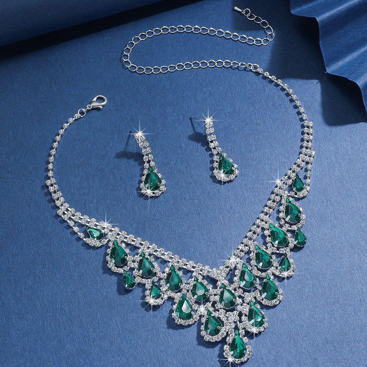 Elegant Green Rhinestone Fringe Jewelry Set