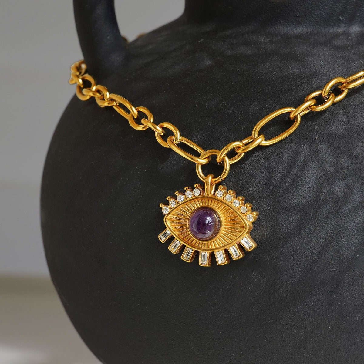 18k Vintage Sunburst Evil Eye Necklace