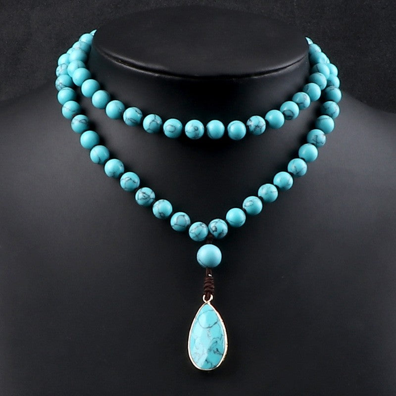 Boho Turquoise Teardrop Beaded Necklace