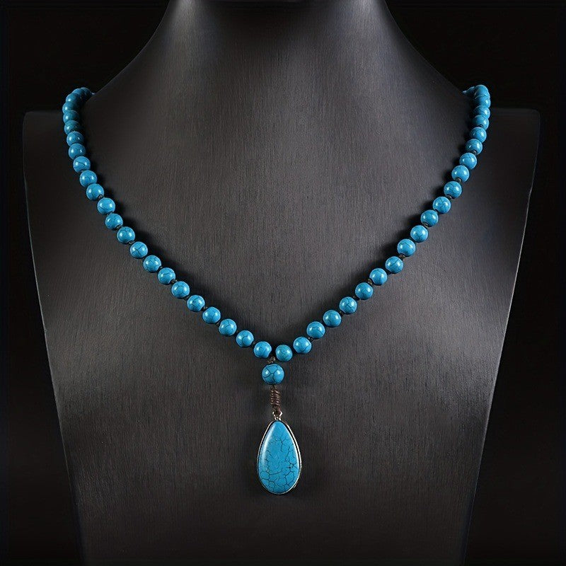 Boho Turquoise Teardrop Beaded Necklace