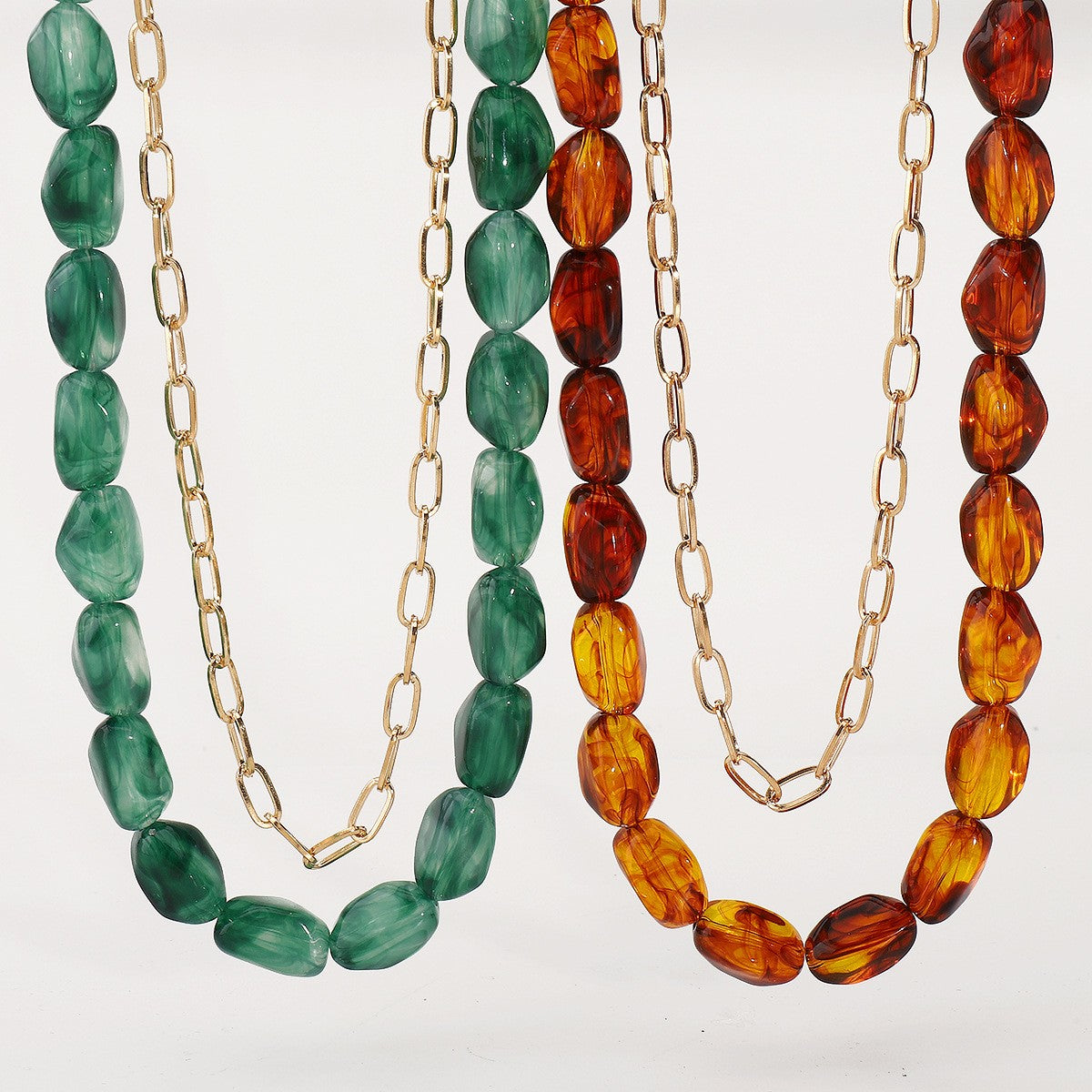 Boho Layered Resin Pebble Necklace
