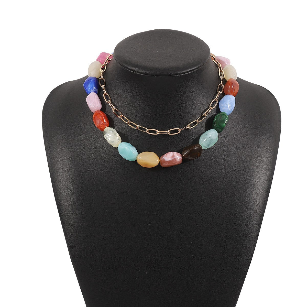 Boho Layered Resin Pebble Necklace