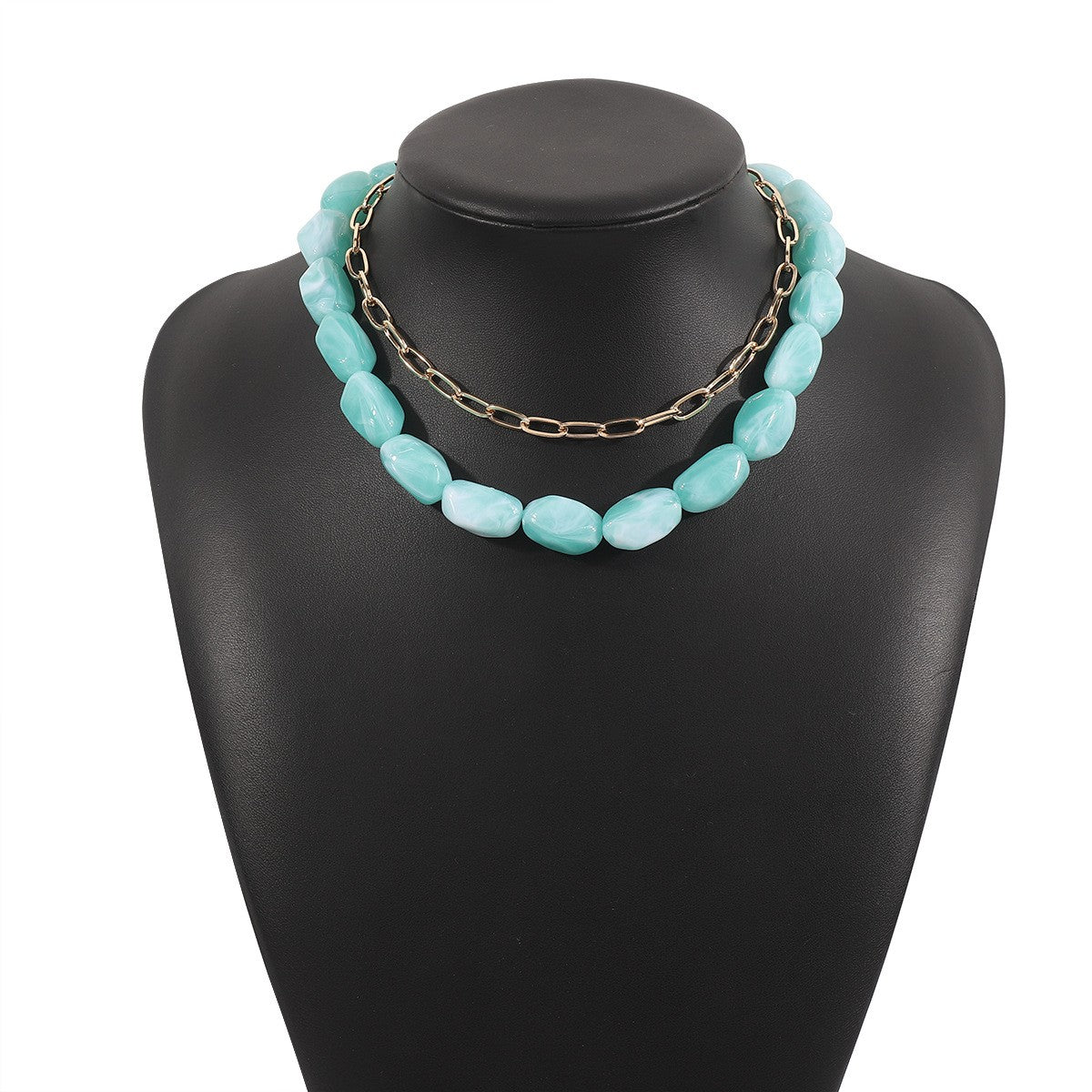 Boho Layered Resin Pebble Necklace