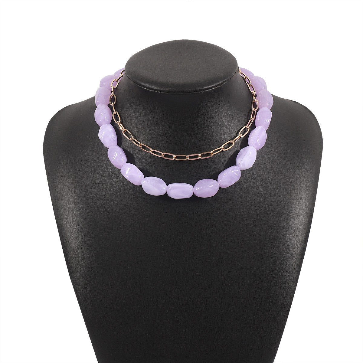 Boho Layered Resin Pebble Necklace