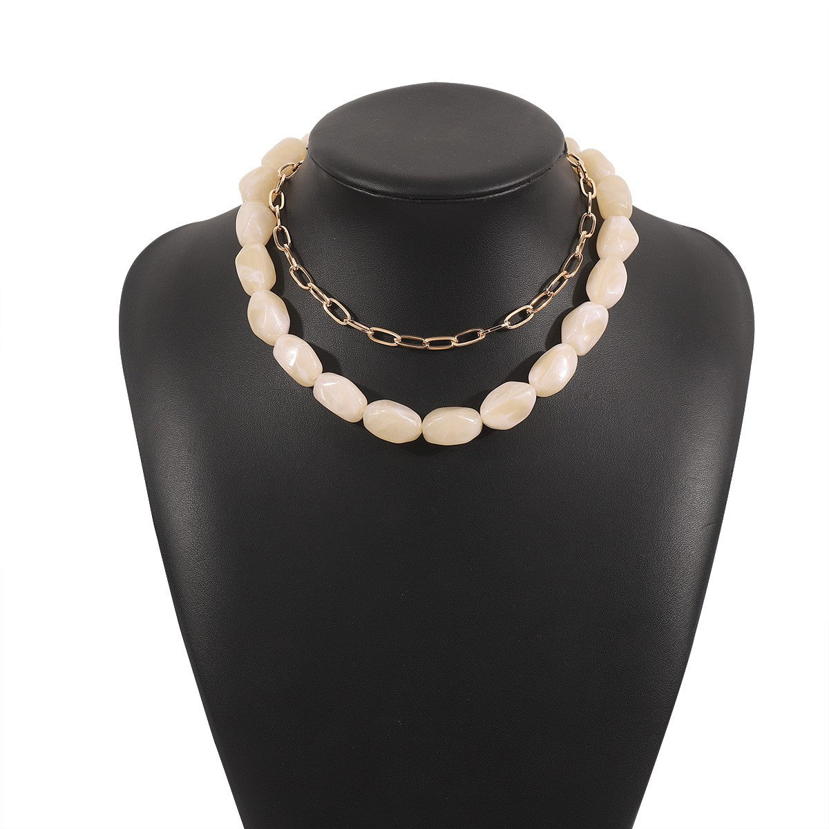 Boho Layered Resin Pebble Necklace