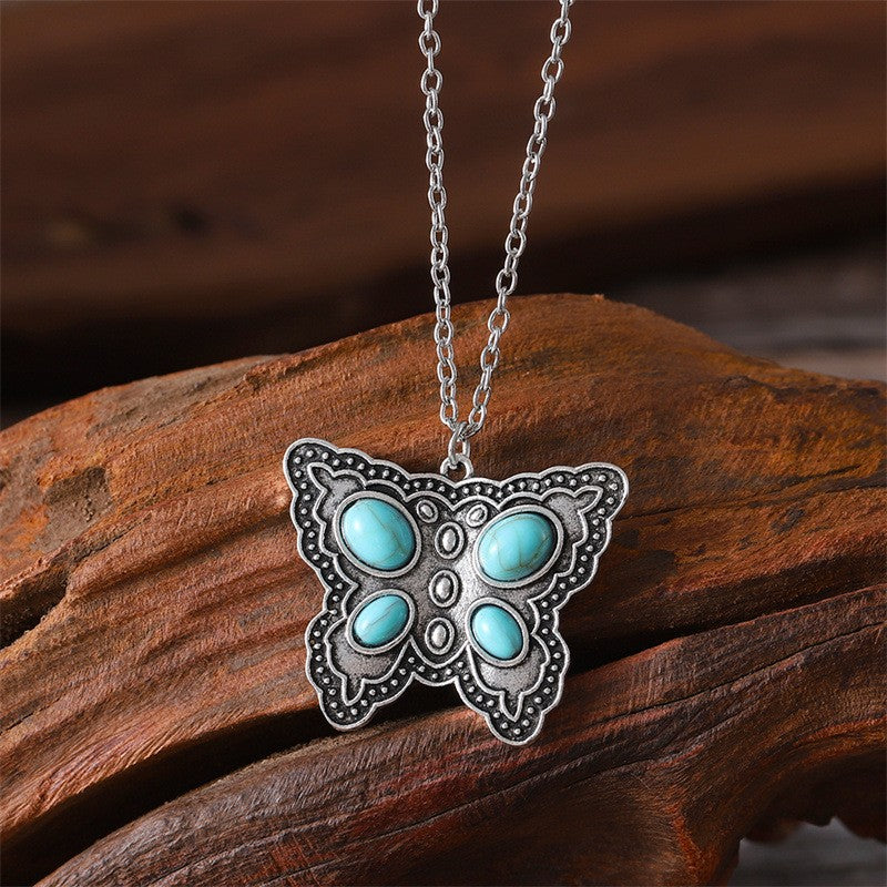 Boho Turquoise Butterfly Pendant Necklace