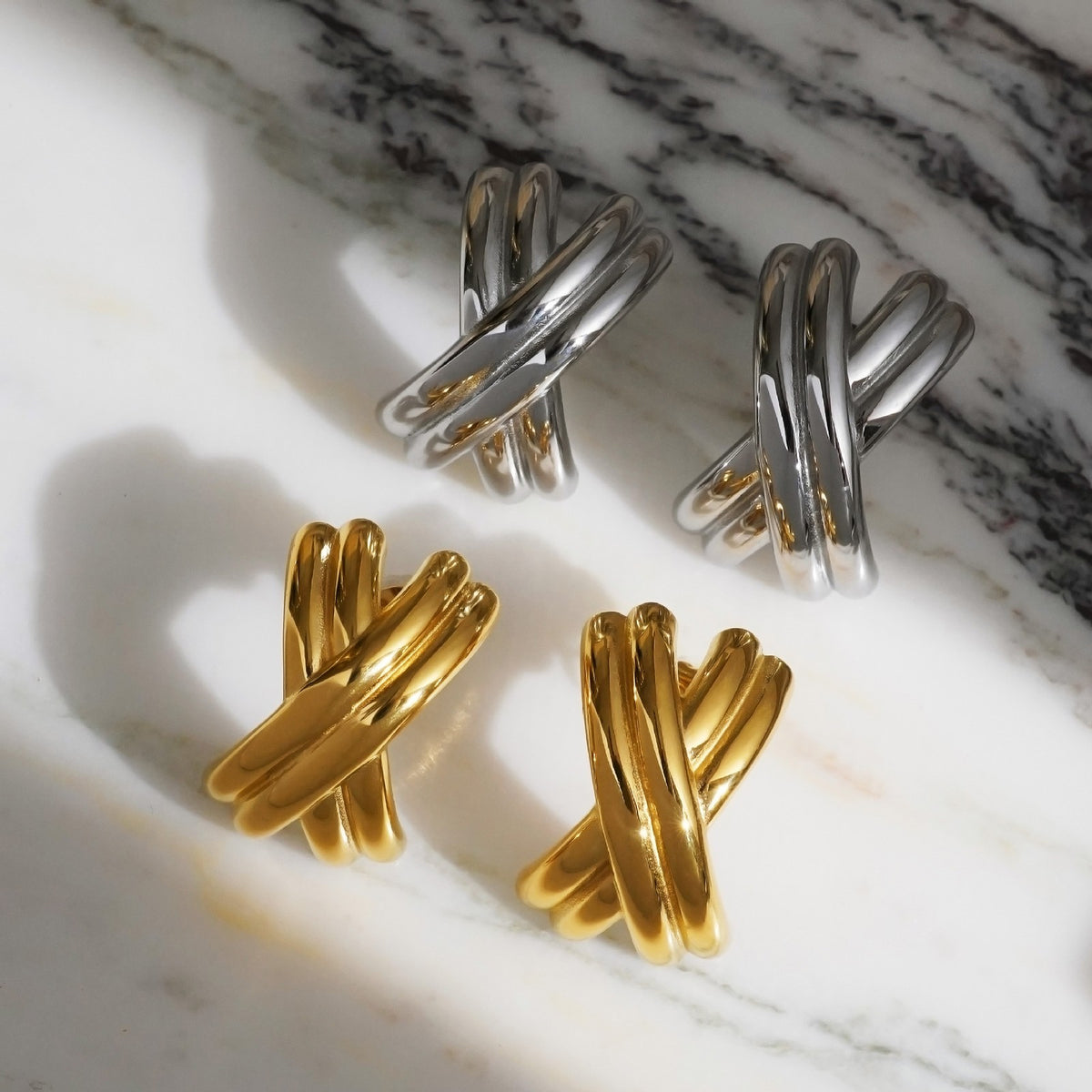 18k Classy Twisted Shield Stud Earrings