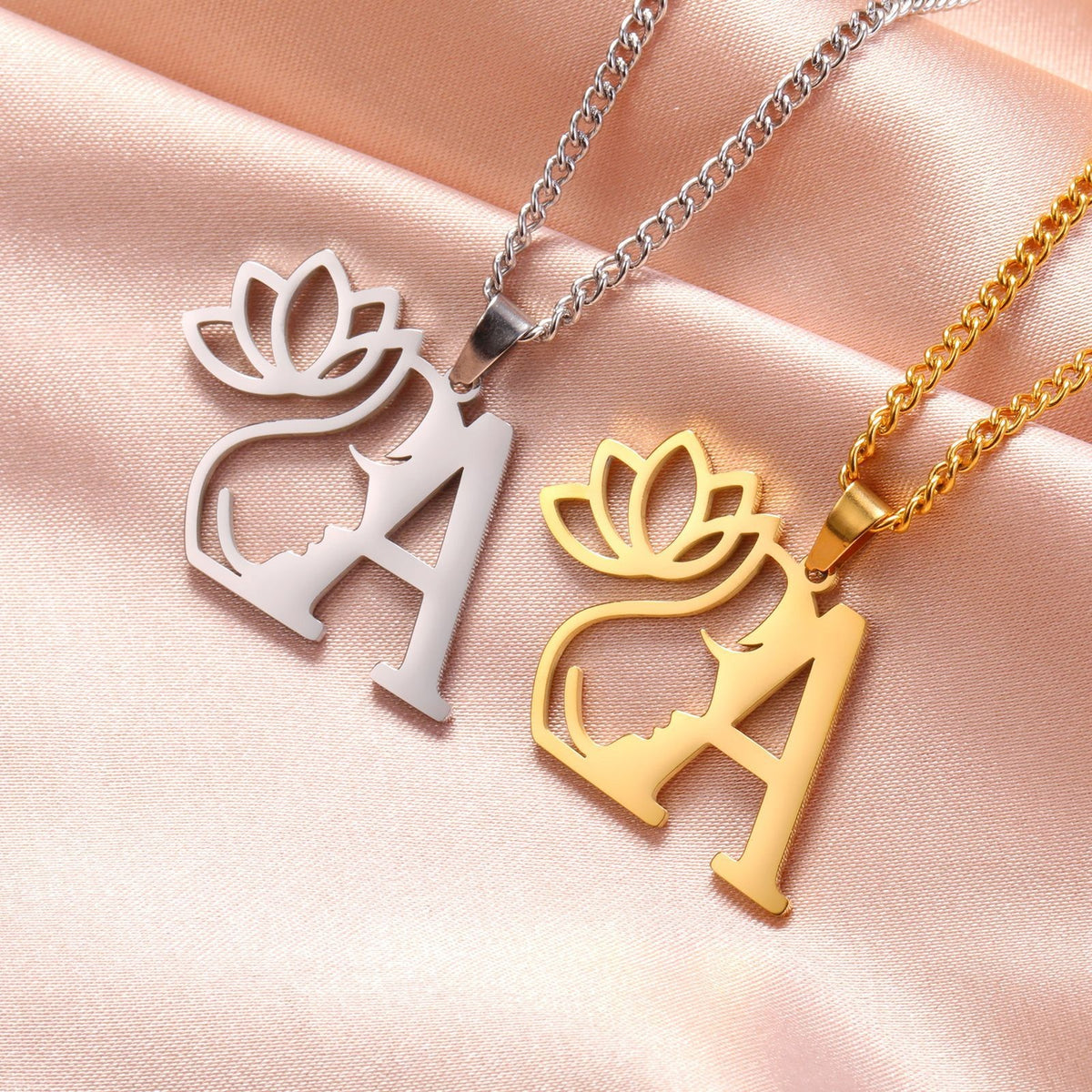 Dainty Lotus Initial Letter Necklace