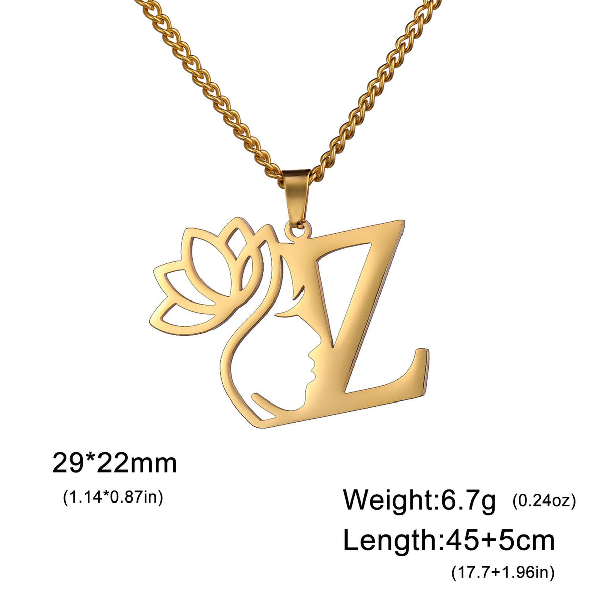Dainty Lotus Initial Letter Necklace