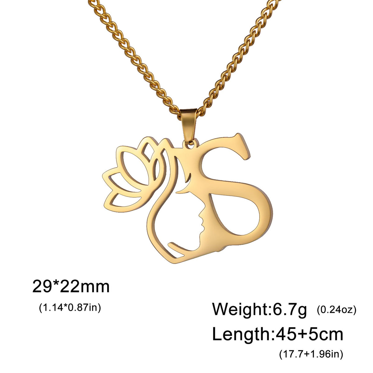 Dainty Lotus Initial Letter Necklace