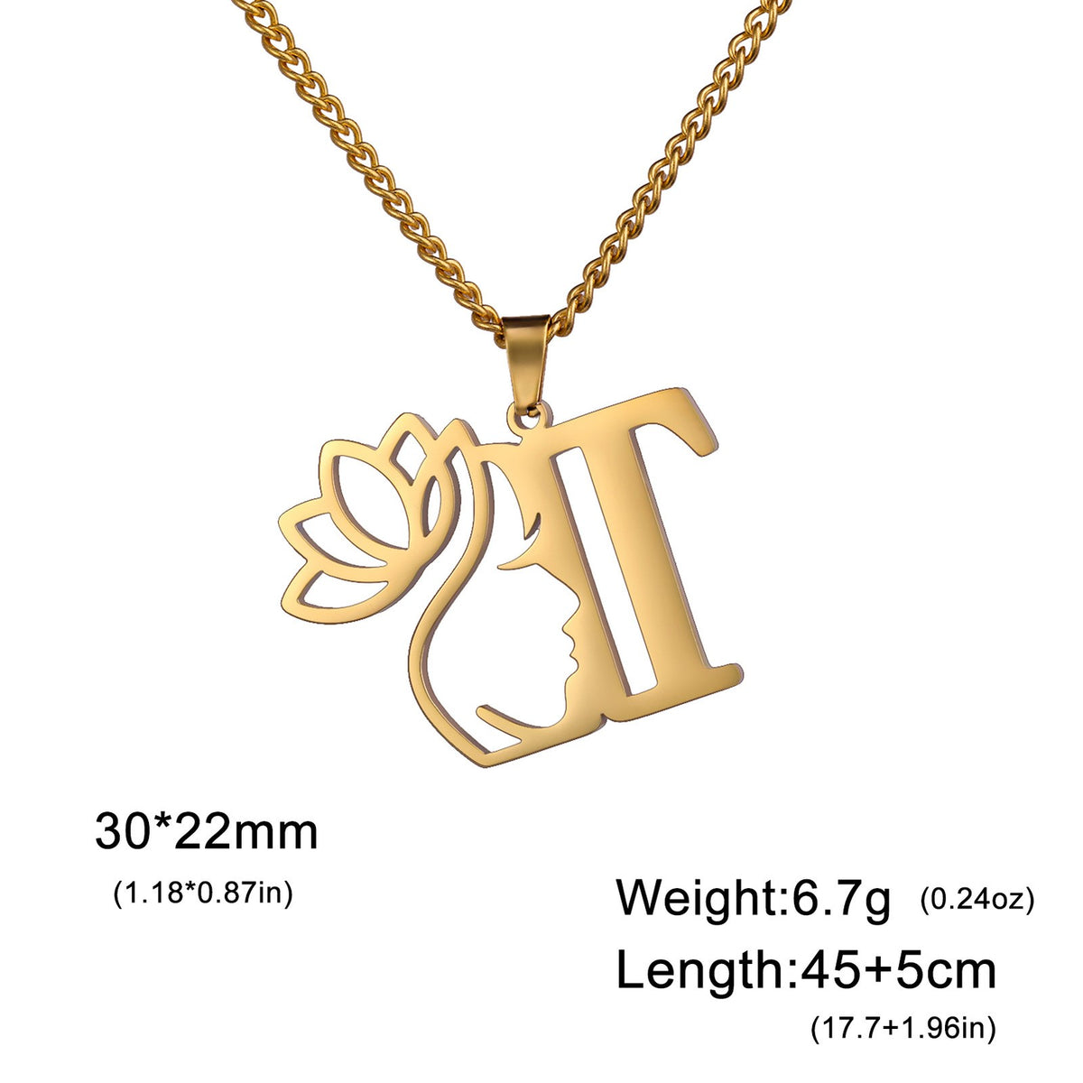 Dainty Lotus Initial Letter Necklace