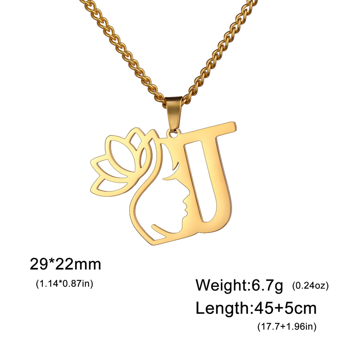 Dainty Lotus Initial Letter Necklace