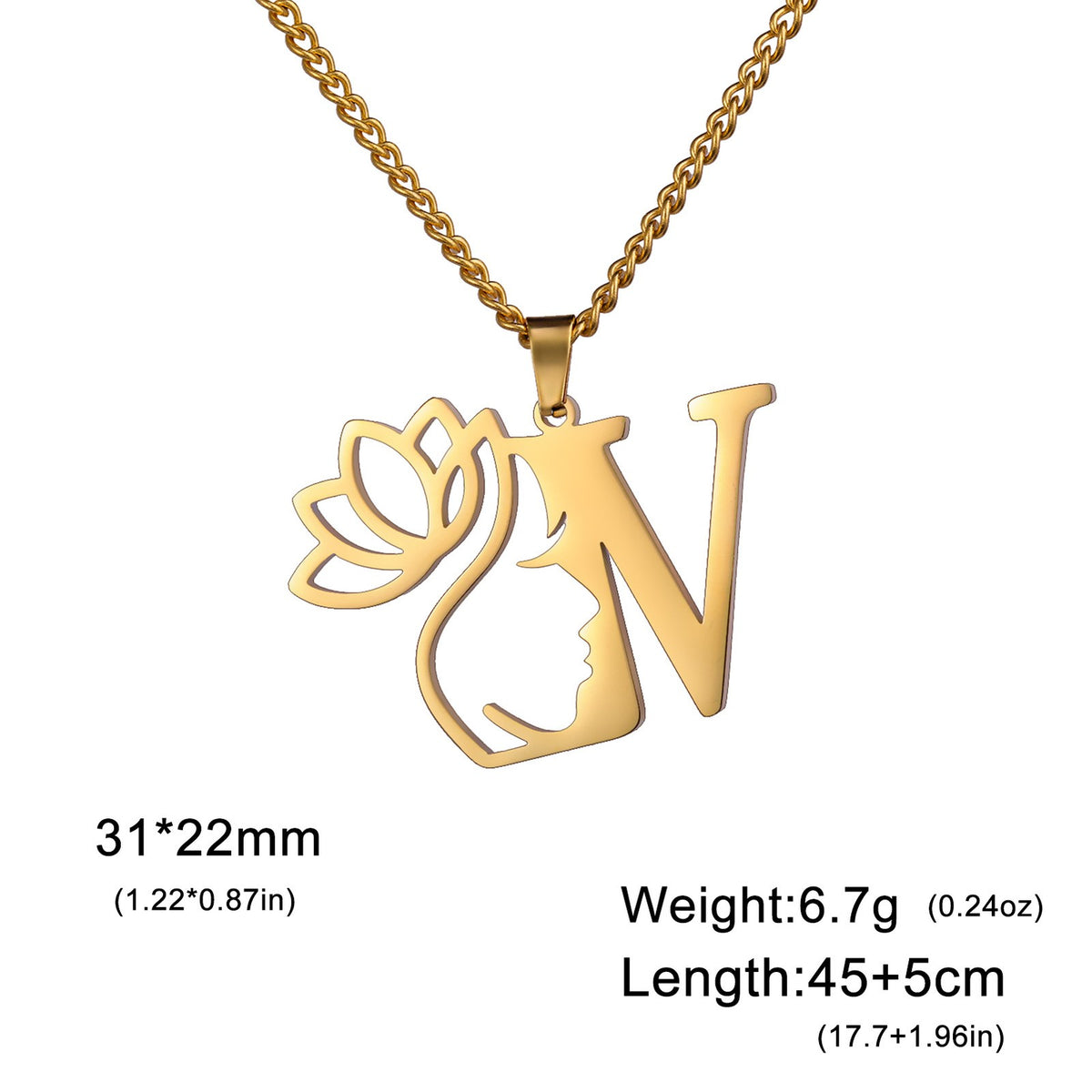 Dainty Lotus Initial Letter Necklace