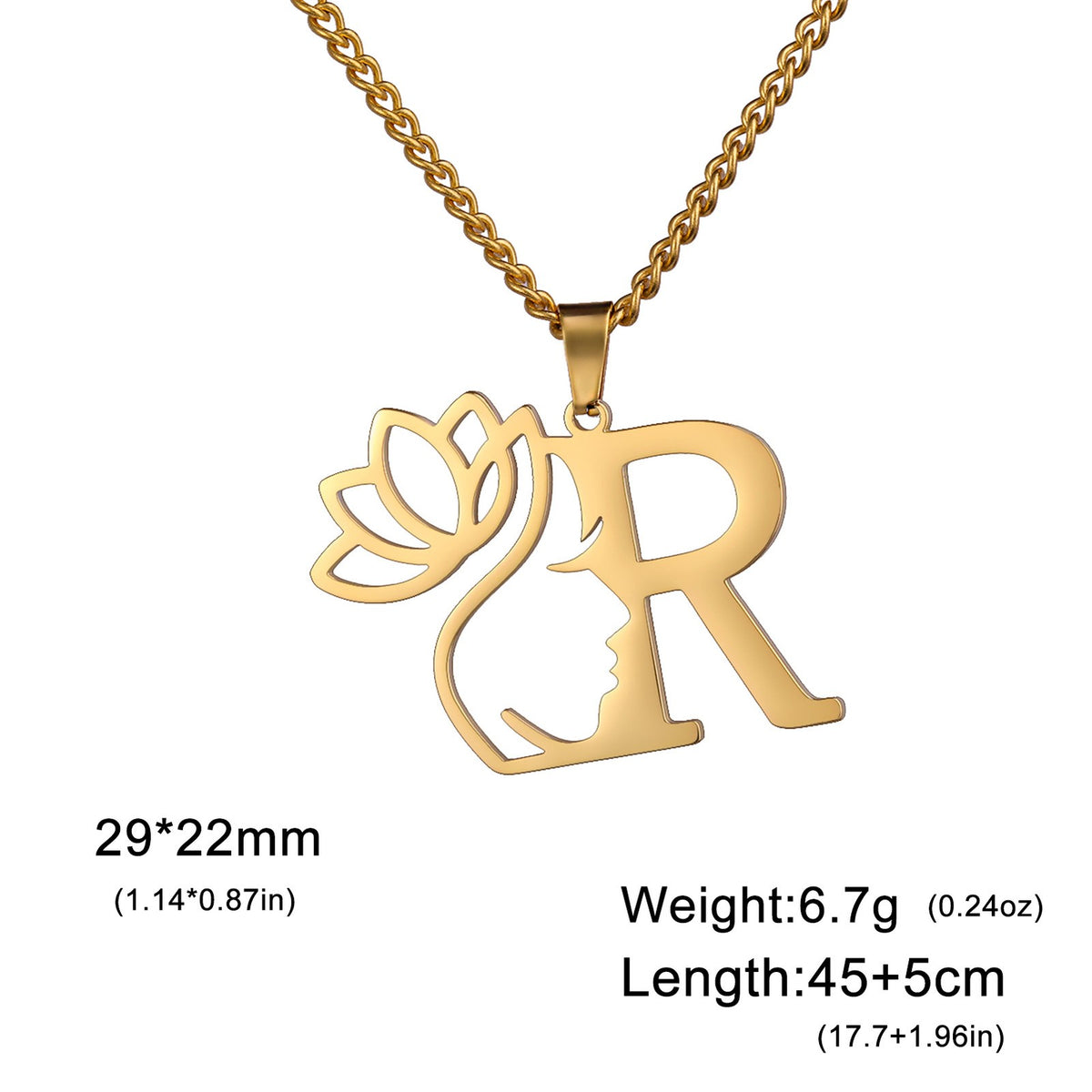 Dainty Lotus Initial Letter Necklace