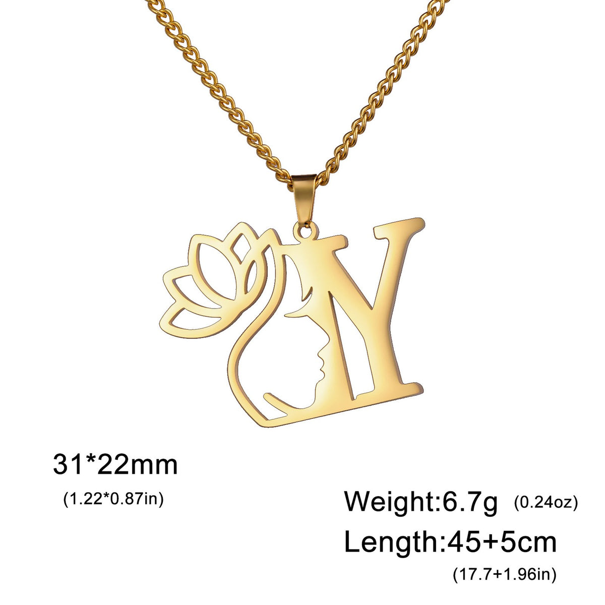 Dainty Lotus Initial Letter Necklace