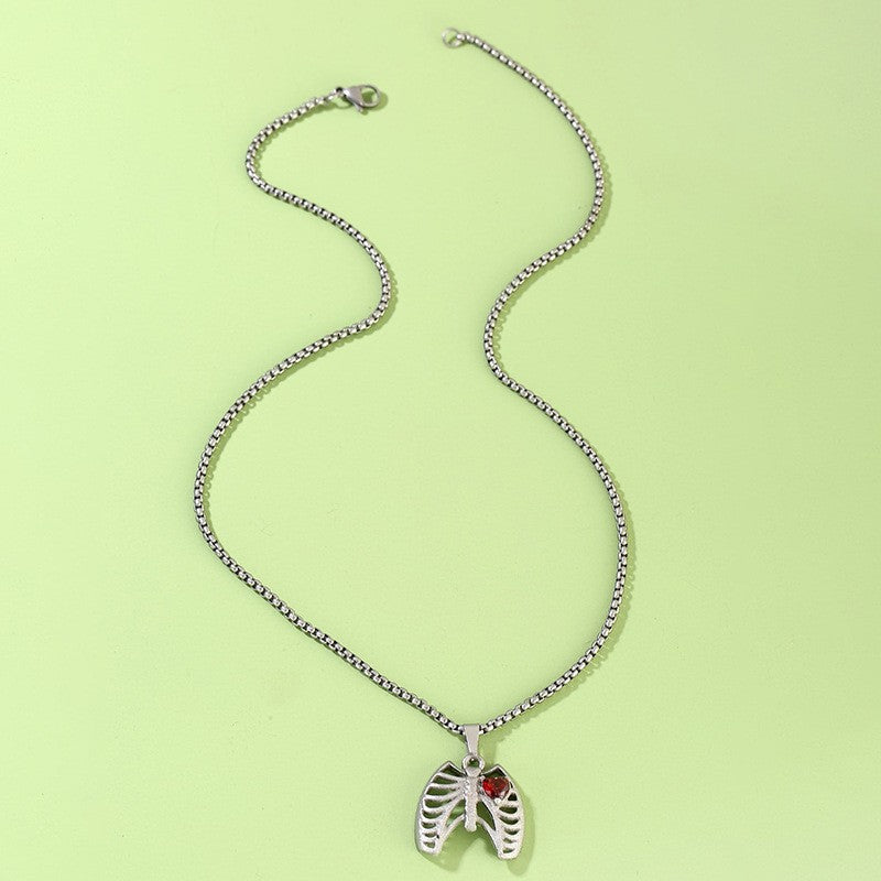 Gothic Ribcage Heart Pendant Necklace