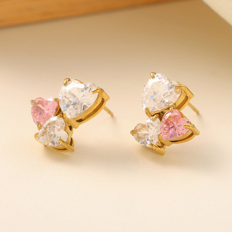 Classy Multicolor Heart Cluster Stud Earrings
