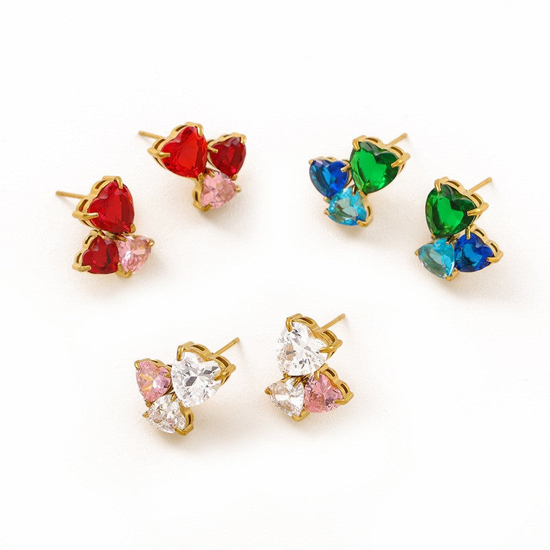 Classy Multicolor Heart Cluster Stud Earrings