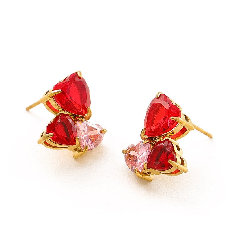 Classy Multicolor Heart Cluster Stud Earrings
