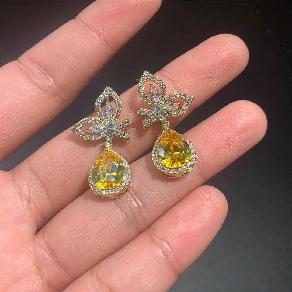 Classy Yellow Pear Cut Butterfly Drop Earrings
