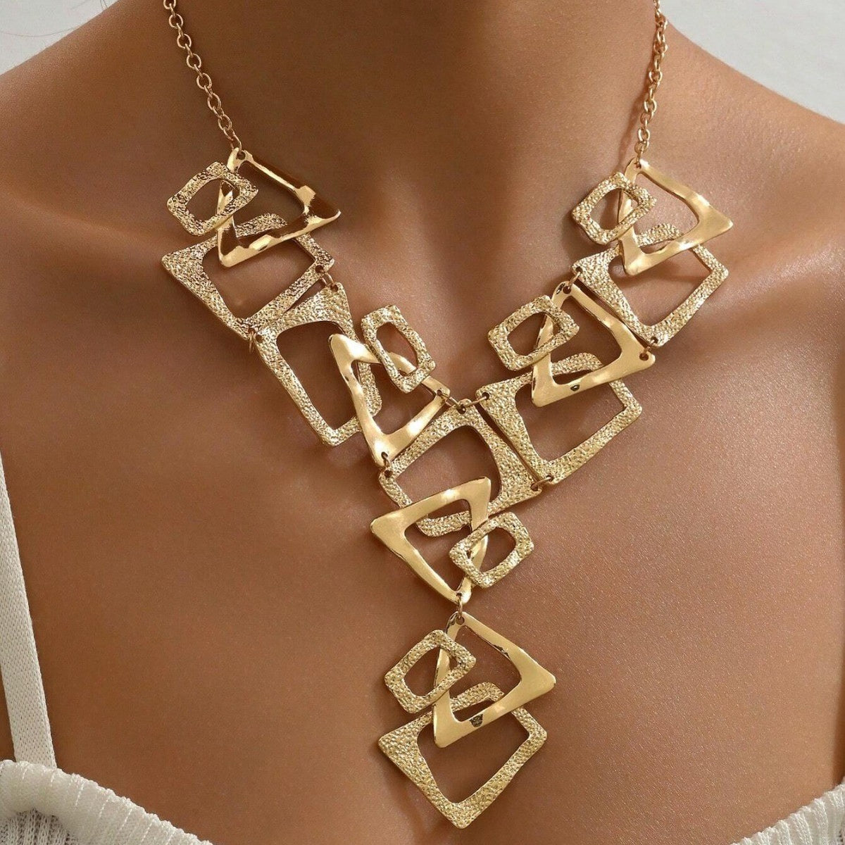 Bold Textured Geometric Y-Necklace