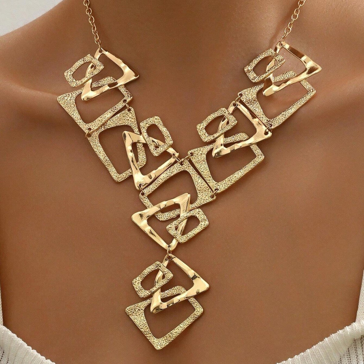 Bold Textured Geometric Y-Necklace