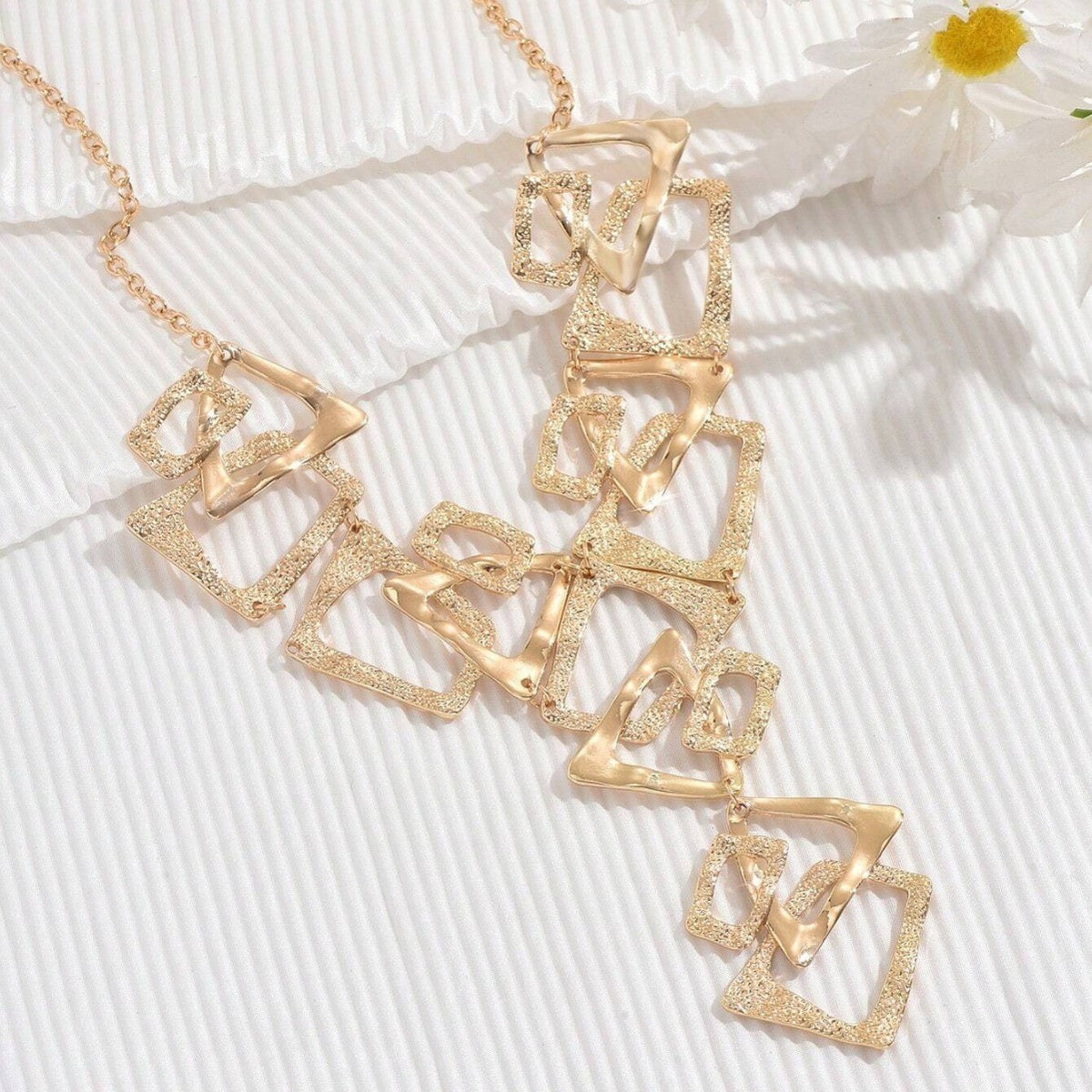 Bold Textured Geometric Y-Necklace