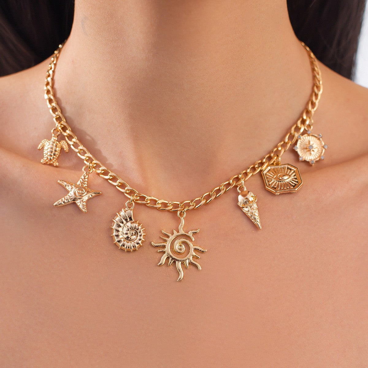 Boho Layered Strawberry & Shell Charm Necklace