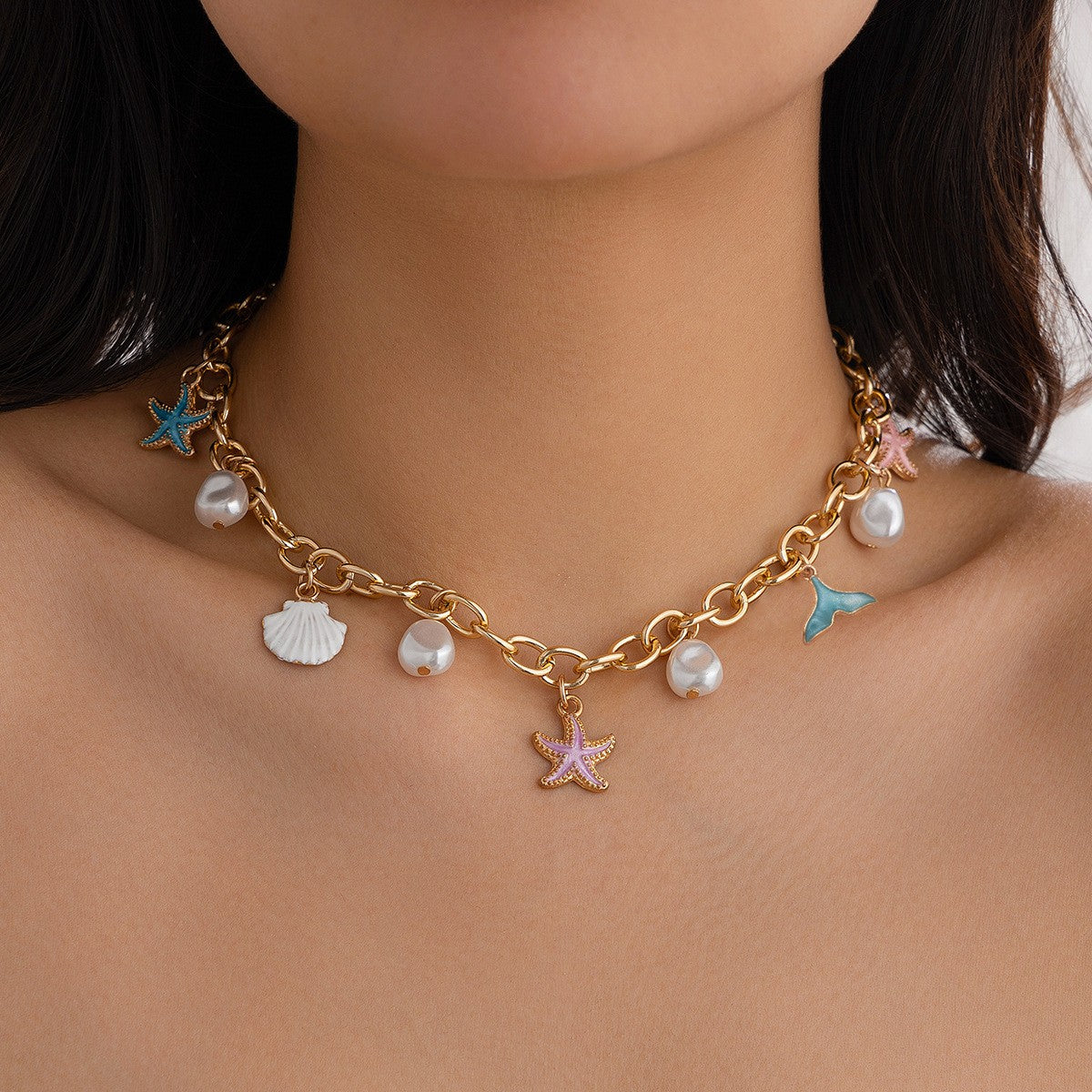 Boho Layered Strawberry & Shell Charm Necklace