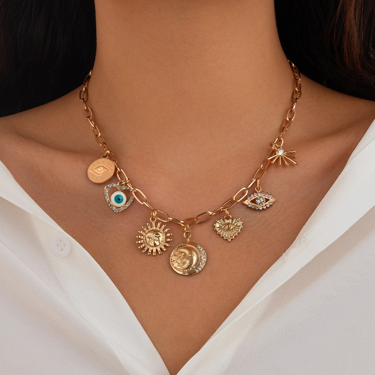 Boho Layered Strawberry & Shell Charm Necklace