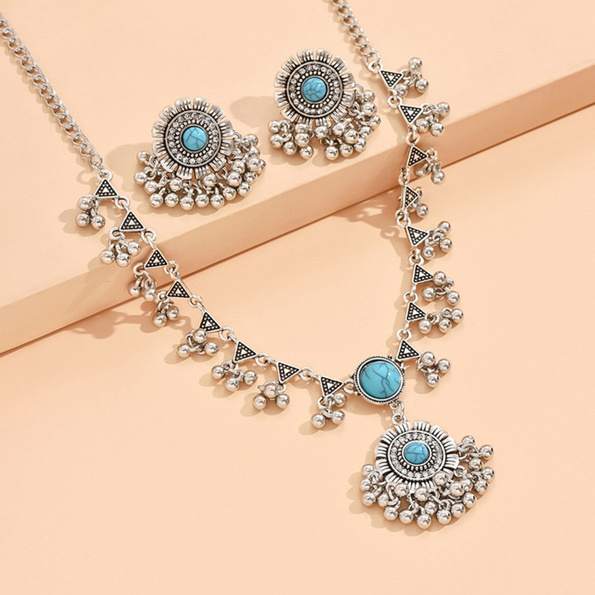 Boho Sky Blue Fringe Necklace & Earring Set