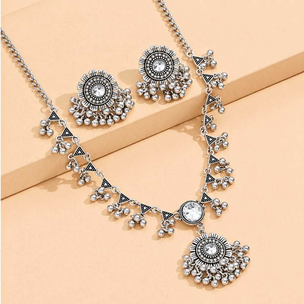 Boho Sky Blue Fringe Necklace & Earring Set