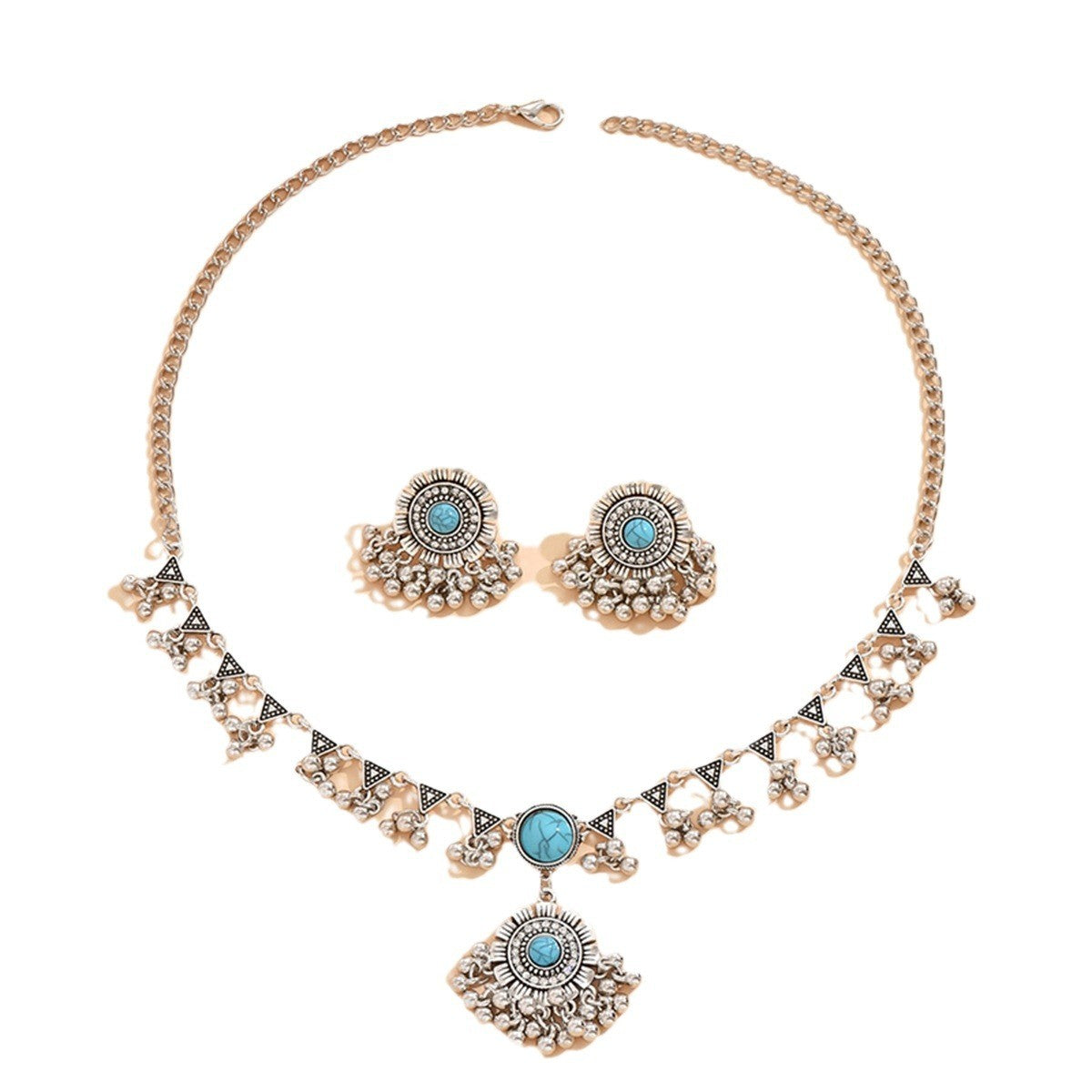 Boho Sky Blue Fringe Necklace & Earring Set
