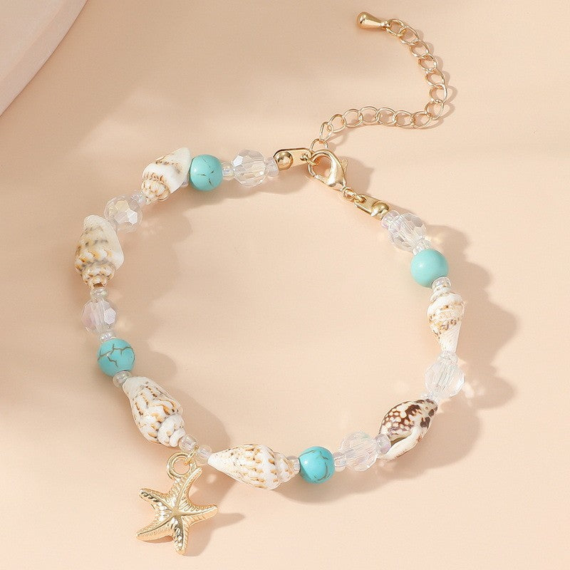 Boho Blue Starfish Shell Necklace Bracelet Set